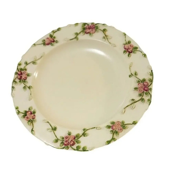 Crown Heritage England Ceramic Soap Holder White & Pink Rose Emboss Brass Dish - Picture 1 of 5
